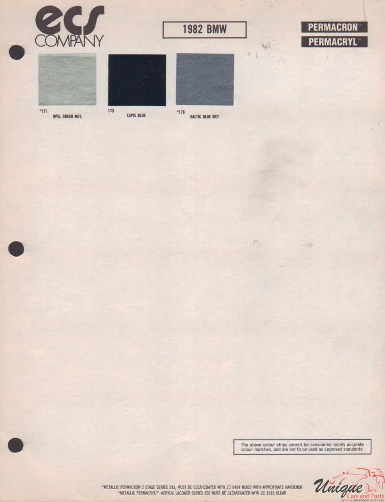 1982 BMW Paint Charts ECS